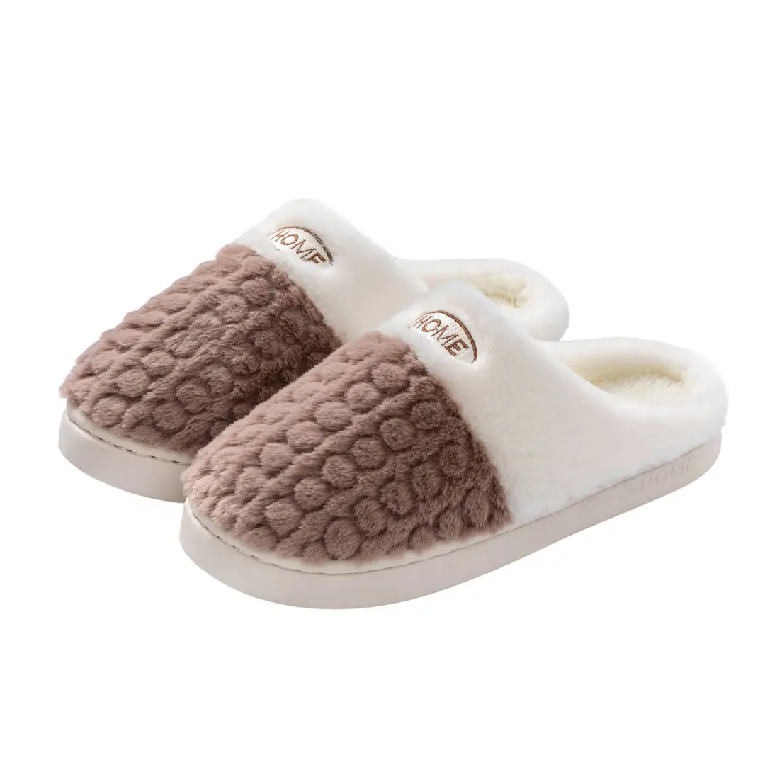 2025 New Double Color Wheat Ear Cotton Slippers Non-Slip Thick Sole Couple Fleece-Lined Thickeneded Warm Home Winter Cotton Slippers