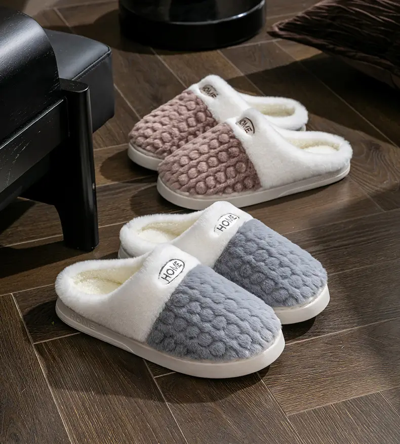 2025 New Double Color Wheat Ear Cotton Slippers Non-Slip Thick Sole Couple Fleece-Lined Thickeneded Warm Home Winter Cotton Slippers — feature 10