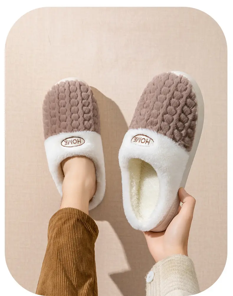 2025 New Double Color Wheat Ear Cotton Slippers Non-Slip Thick Sole Couple Fleece-Lined Thickeneded Warm Home Winter Cotton Slippers — feature 19