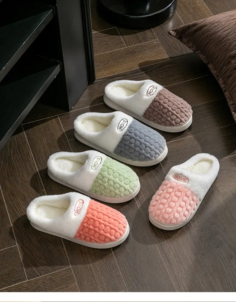 2025 New Double Color Wheat Ear Cotton Slippers Non-Slip Thick Sole Couple Fleece-Lined Thickeneded Warm Home Winter Cotton Slippers — feature 24