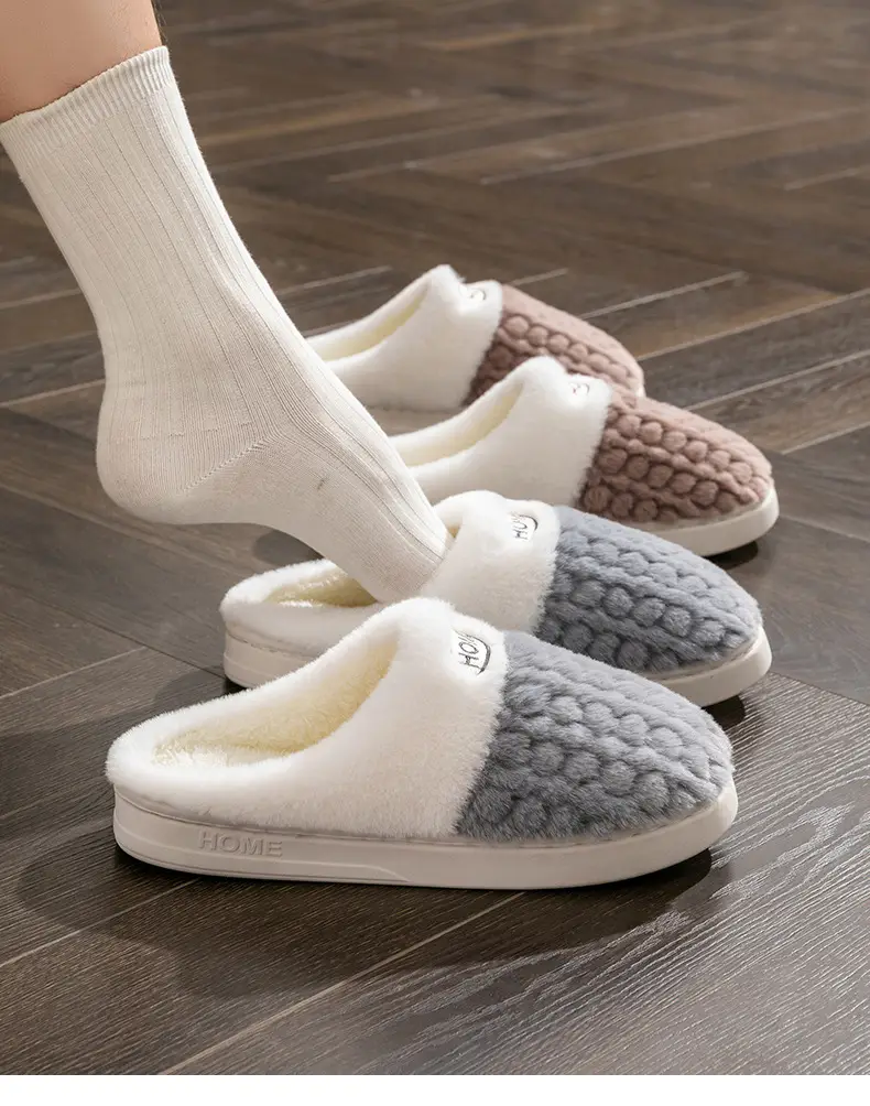 2025 New Double Color Wheat Ear Cotton Slippers Non-Slip Thick Sole Couple Fleece-Lined Thickeneded Warm Home Winter Cotton Slippers — feature 25