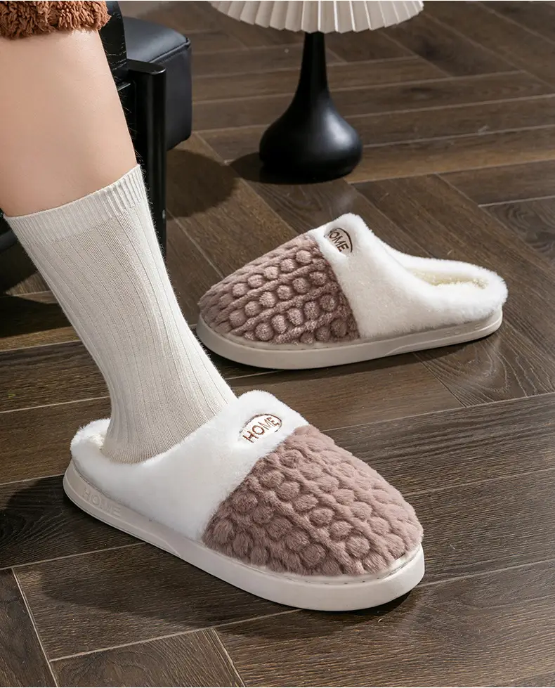 2025 New Double Color Wheat Ear Cotton Slippers Non-Slip Thick Sole Couple Fleece-Lined Thickeneded Warm Home Winter Cotton Slippers — feature 26
