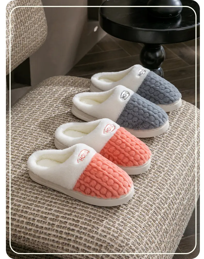 2025 New Double Color Wheat Ear Cotton Slippers Non-Slip Thick Sole Couple Fleece-Lined Thickeneded Warm Home Winter Cotton Slippers — feature 3