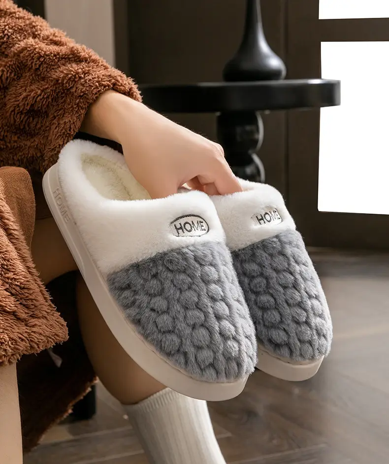 2025 New Double Color Wheat Ear Cotton Slippers Non-Slip Thick Sole Couple Fleece-Lined Thickeneded Warm Home Winter Cotton Slippers — feature 7