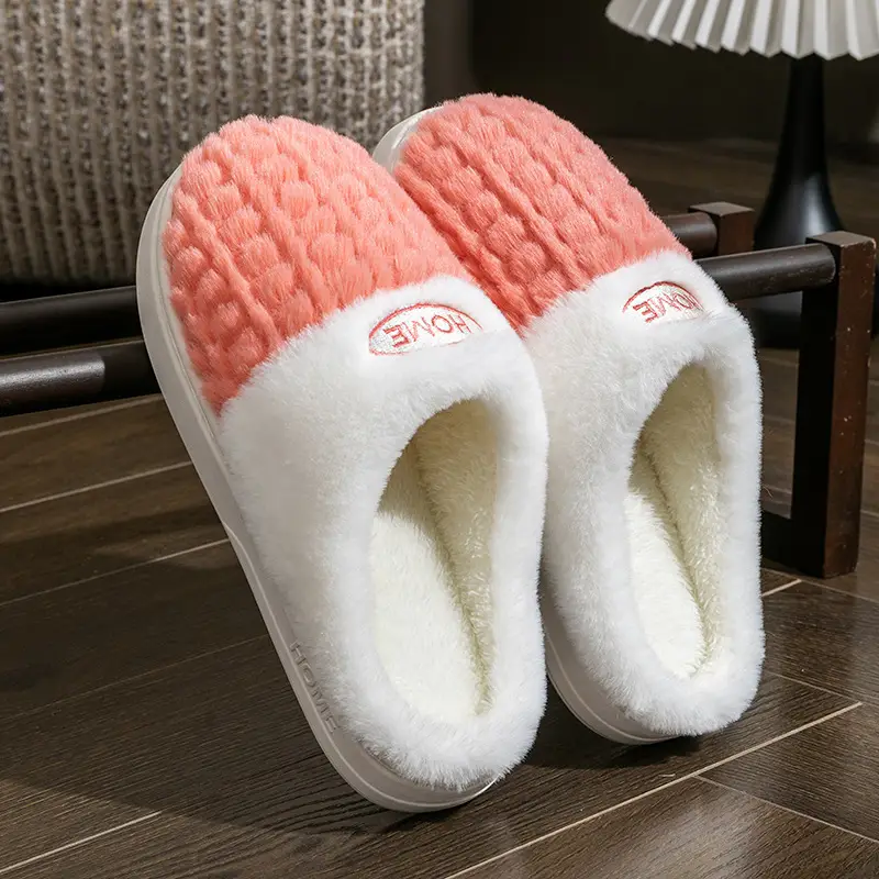 2025 New Double Color Wheat Ear Cotton Slippers Non-Slip Thick Sole Couple Fleece-Lined Thickeneded Warm Home Winter Cotton Slippers