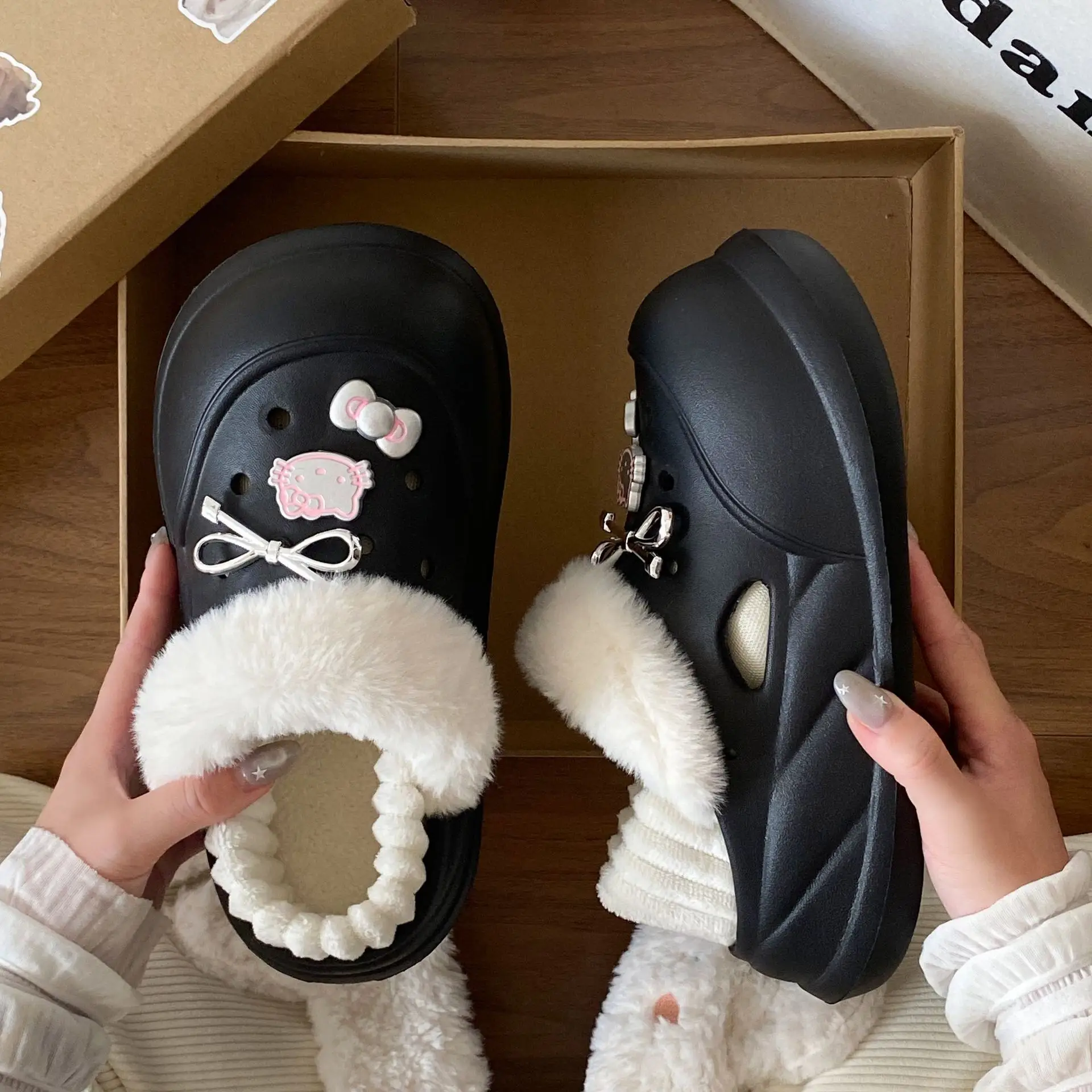 White Furry EVA Casual Slippers for Women Winter - Image 46