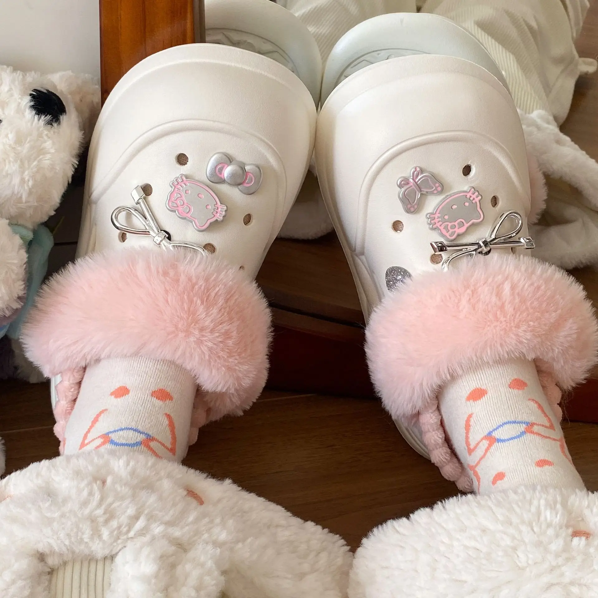 White Furry EVA Casual Slippers for Women Winter - Image 47