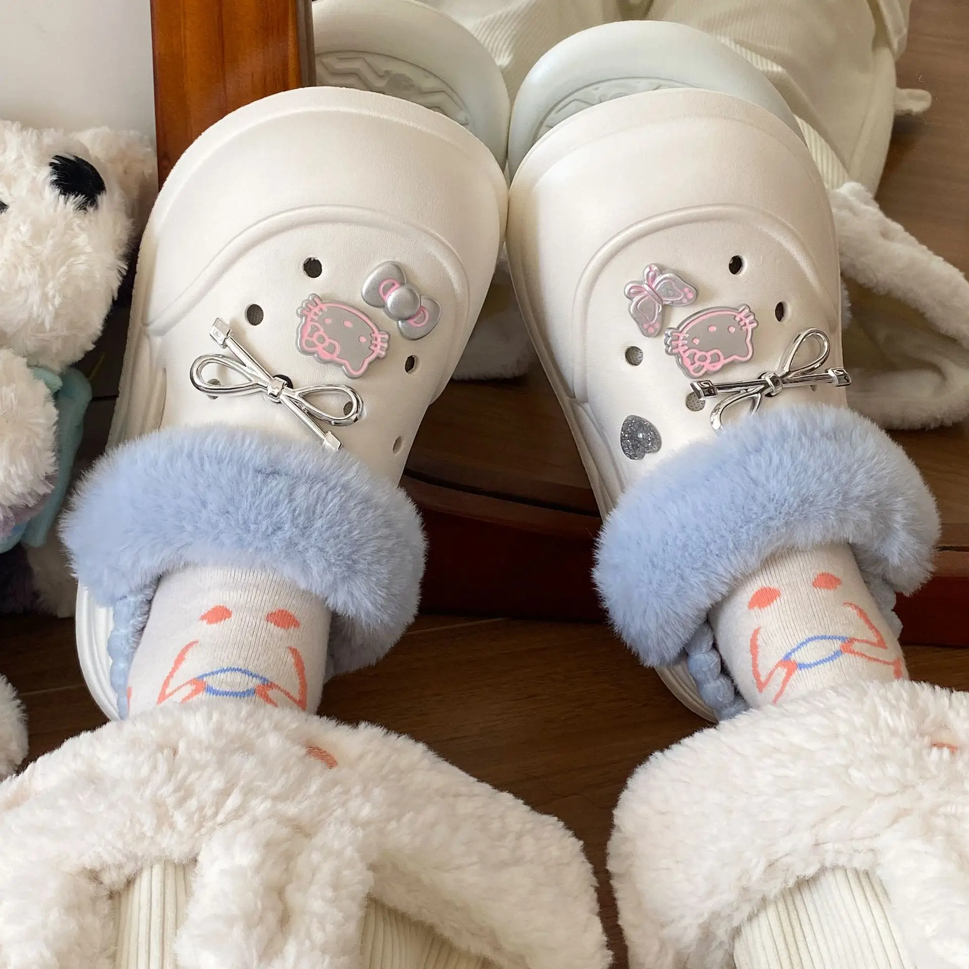 White Furry EVA Casual Slippers for Women Winter - Image 48