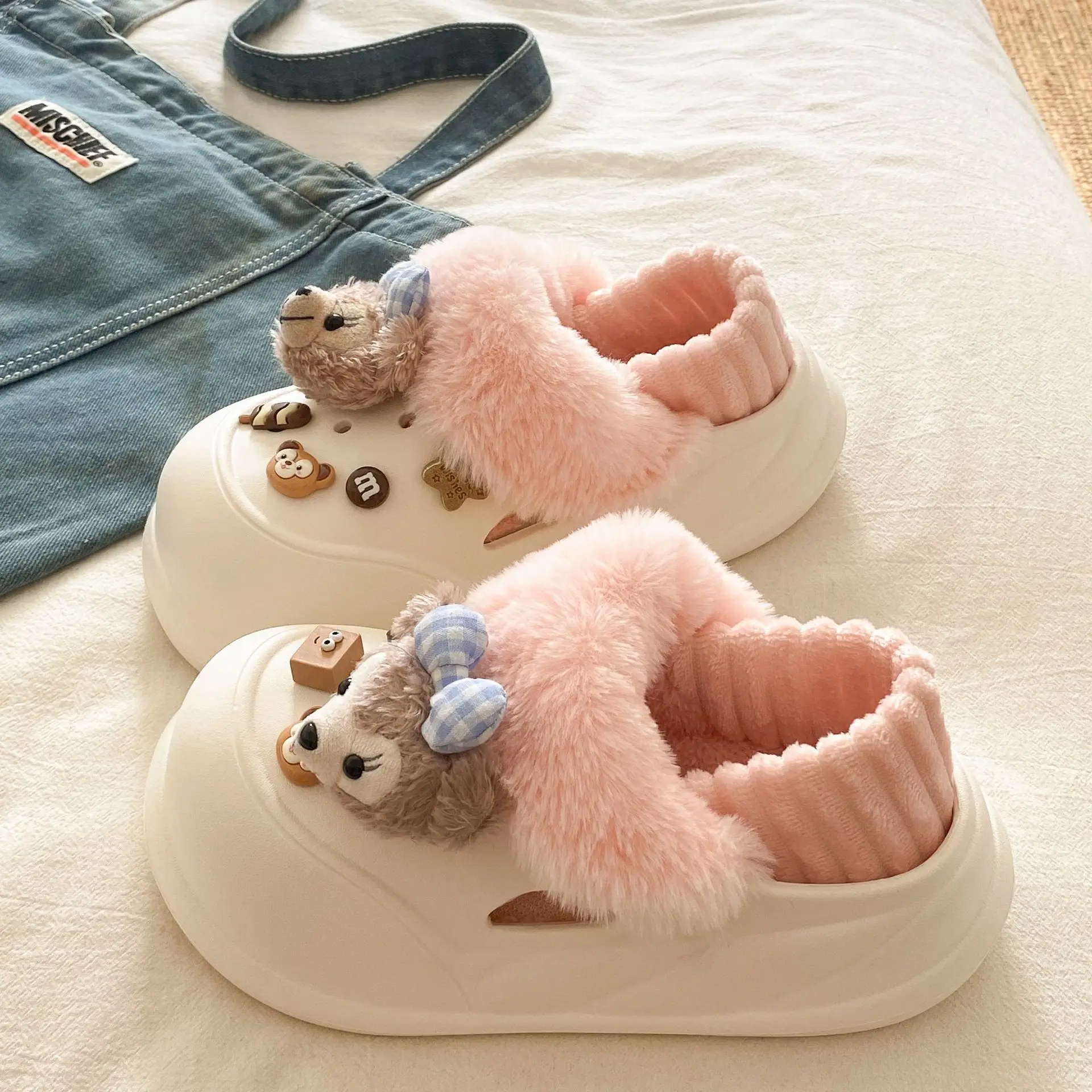 White Furry EVA Casual Slippers for Women Winter - Image 13