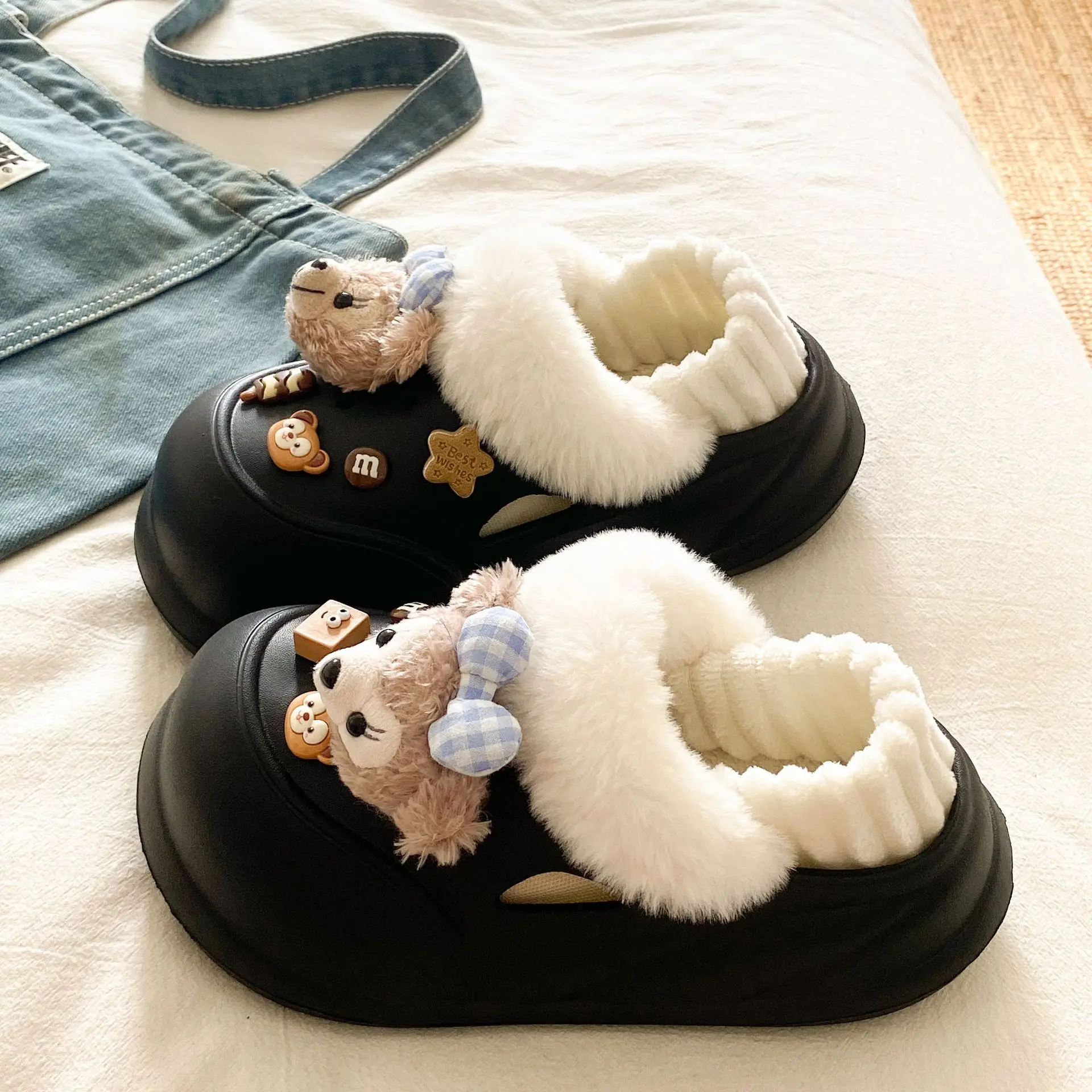 White Furry EVA Casual Slippers for Women Winter - Image 16
