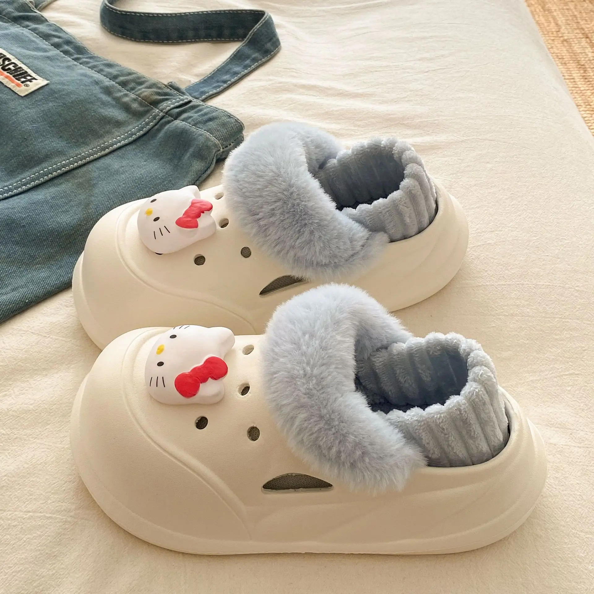 White Furry EVA Casual Slippers for Women Winter - Image 18