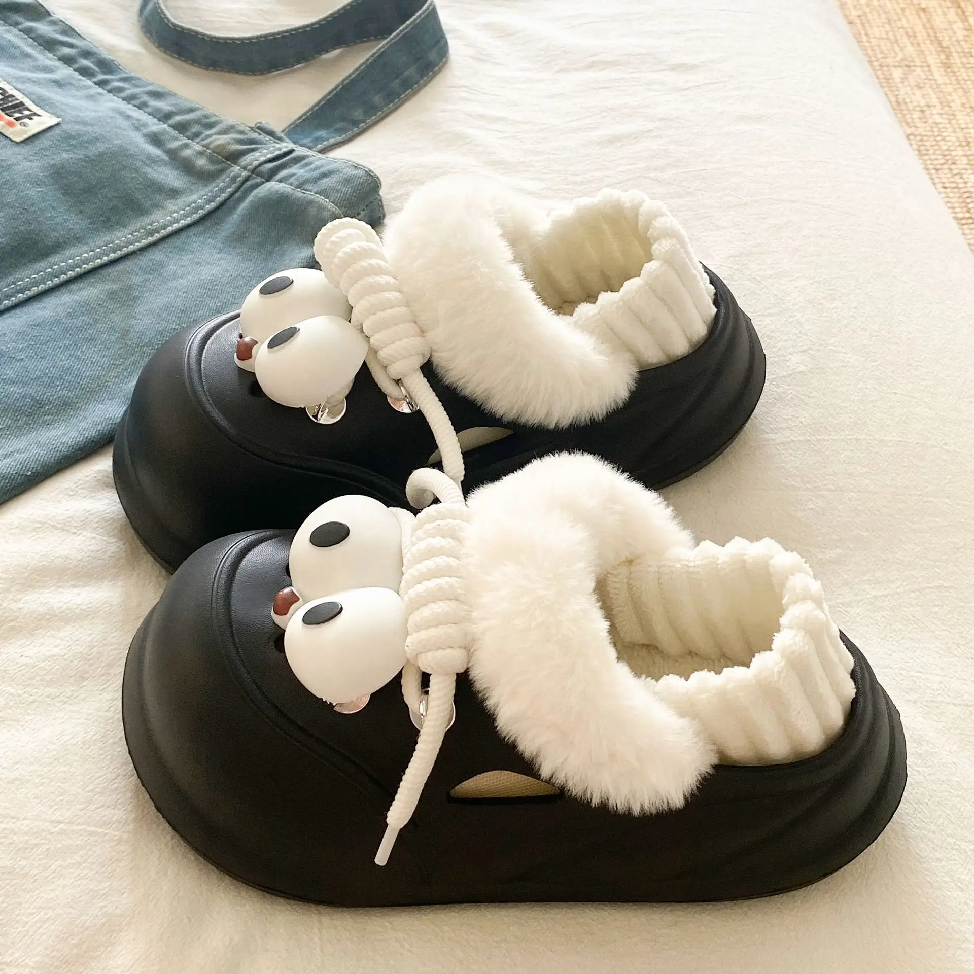 White Furry EVA Casual Slippers for Women Winter - Image 28