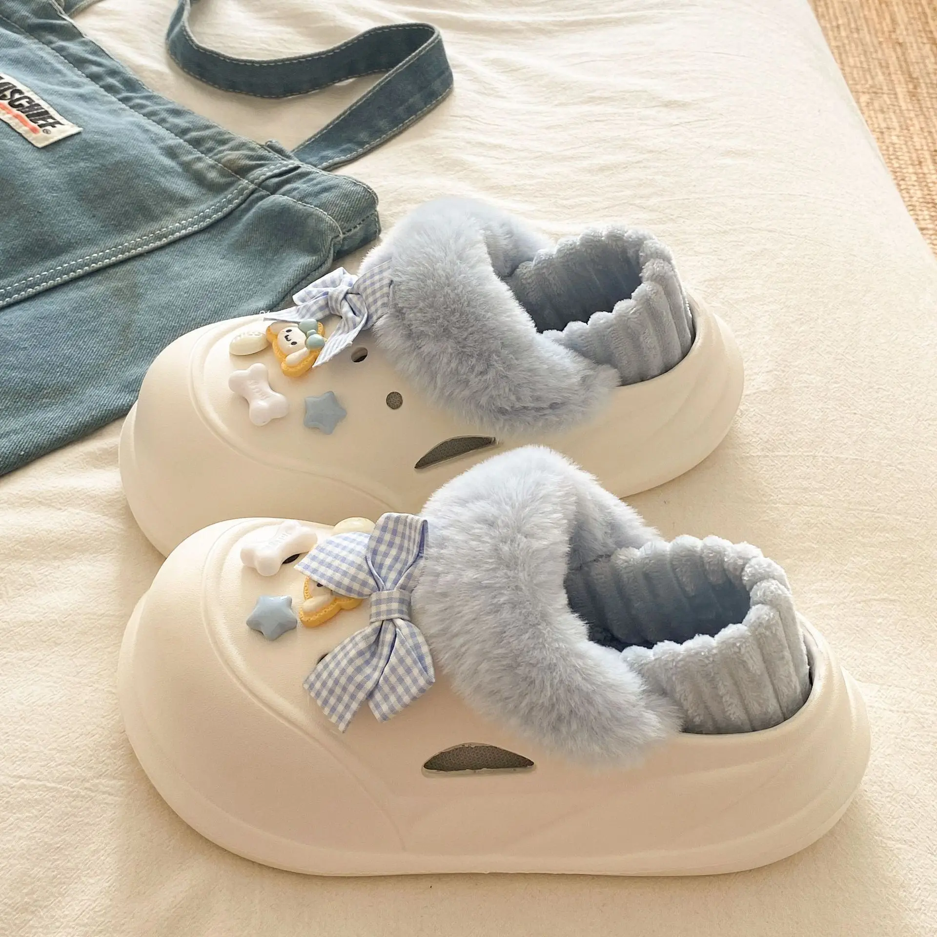 White Furry EVA Casual Slippers for Women Winter - Image 42
