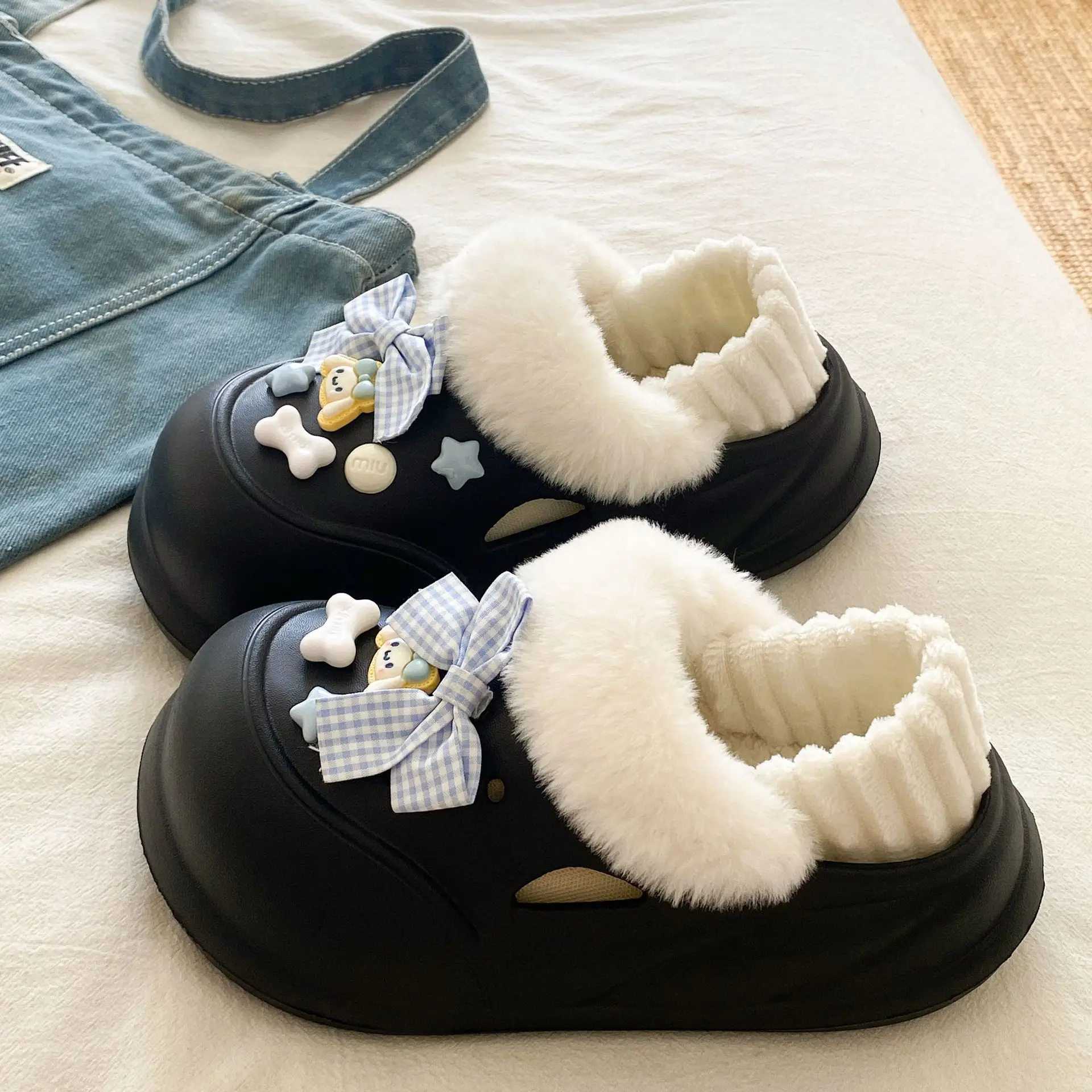 White Furry EVA Casual Slippers for Women Winter - Image 44
