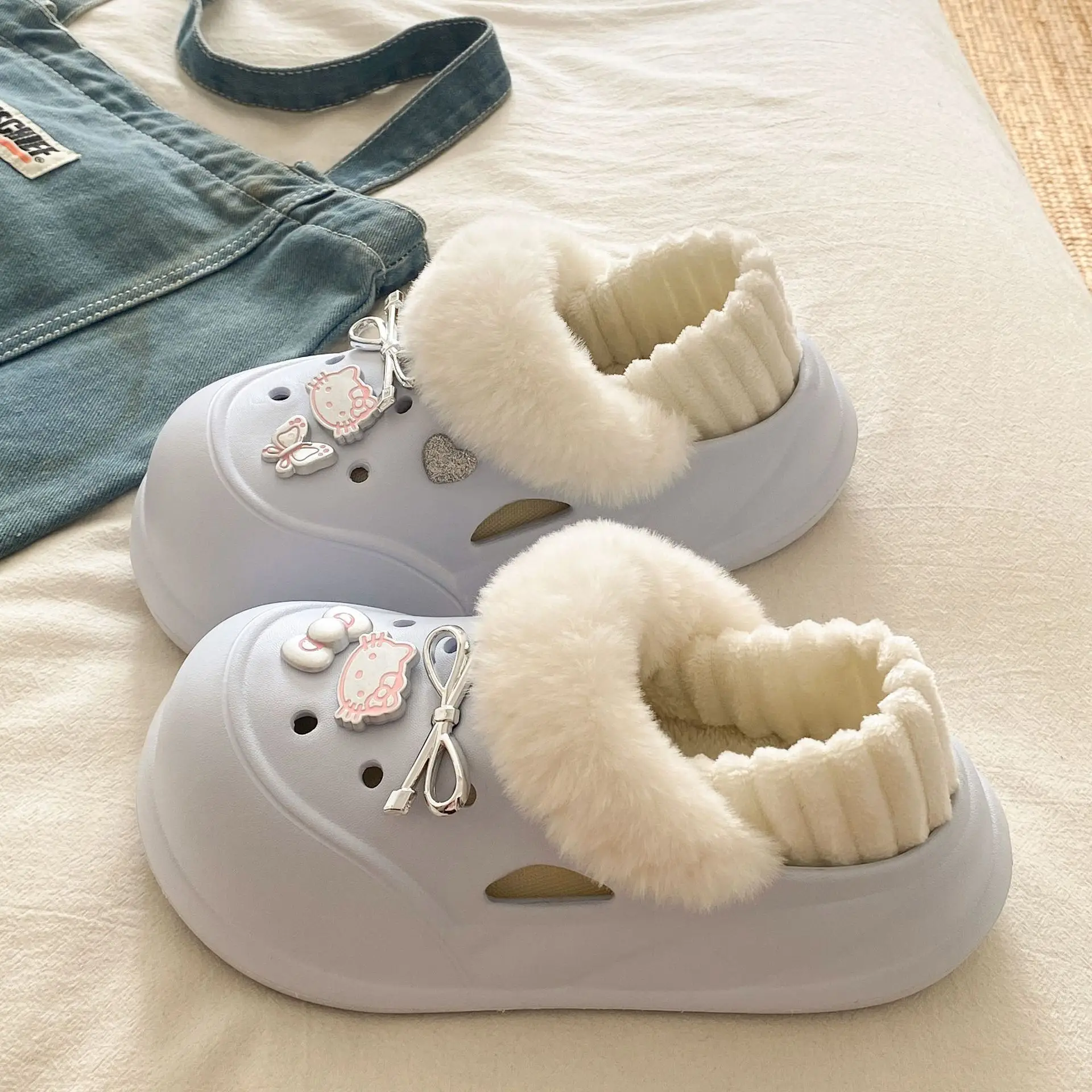 White Furry EVA Casual Slippers for Women Winter - Image 7