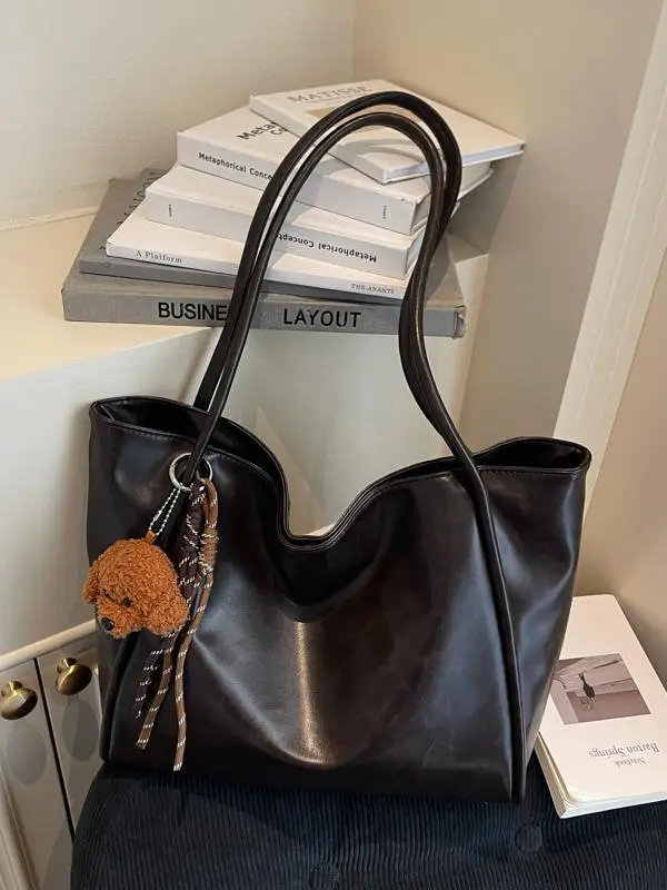 Black Leather Cross-Border Tote Bag Large Capacity Women - Image 4