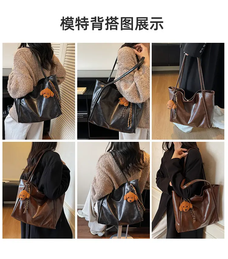 Black Leather Cross-Border Tote Bag Large Capacity Women — feature 10
