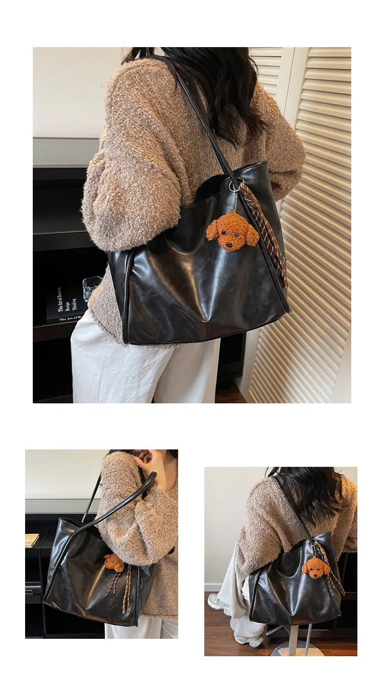Black Leather Cross-Border Tote Bag Large Capacity Women — feature 11
