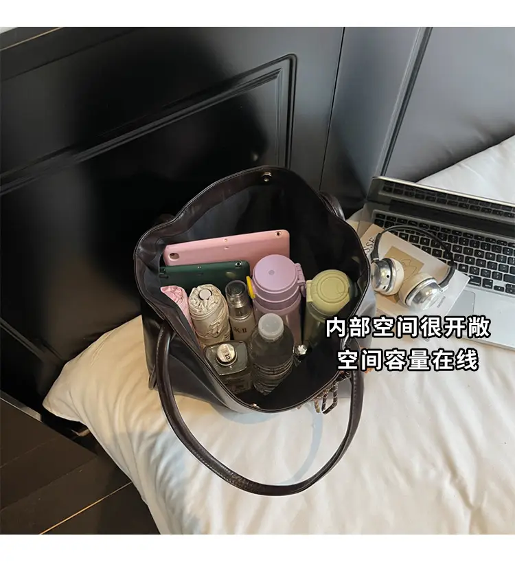 Black Leather Cross-Border Tote Bag Large Capacity Women — feature 8
