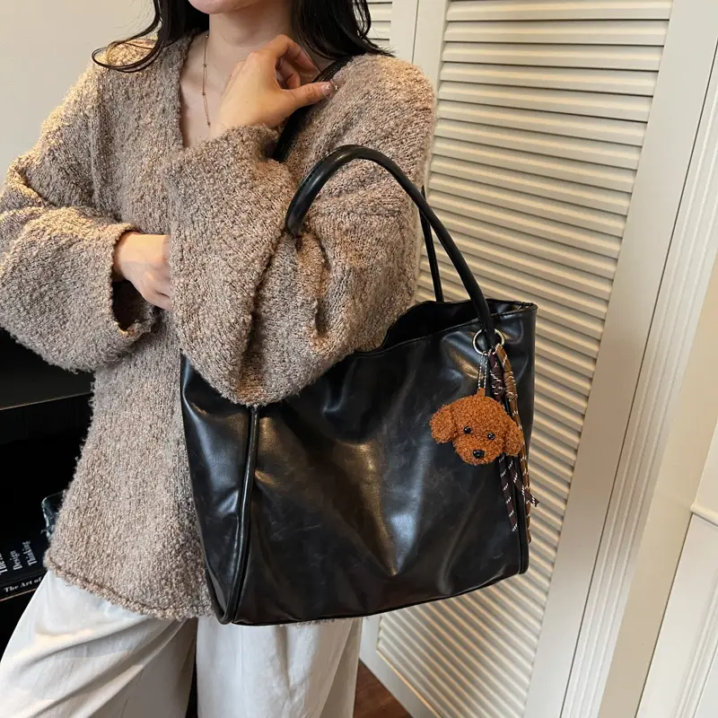Black Leather Cross-Border Tote Bag Large Capacity Women