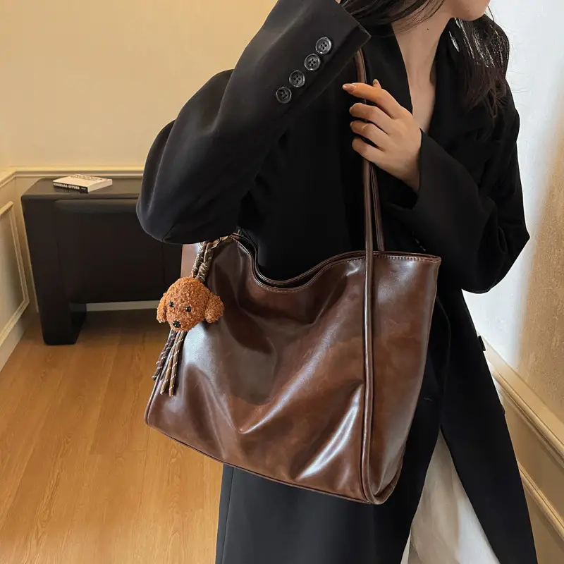 Black Leather Cross-Border Tote Bag Large Capacity Women - Image 3