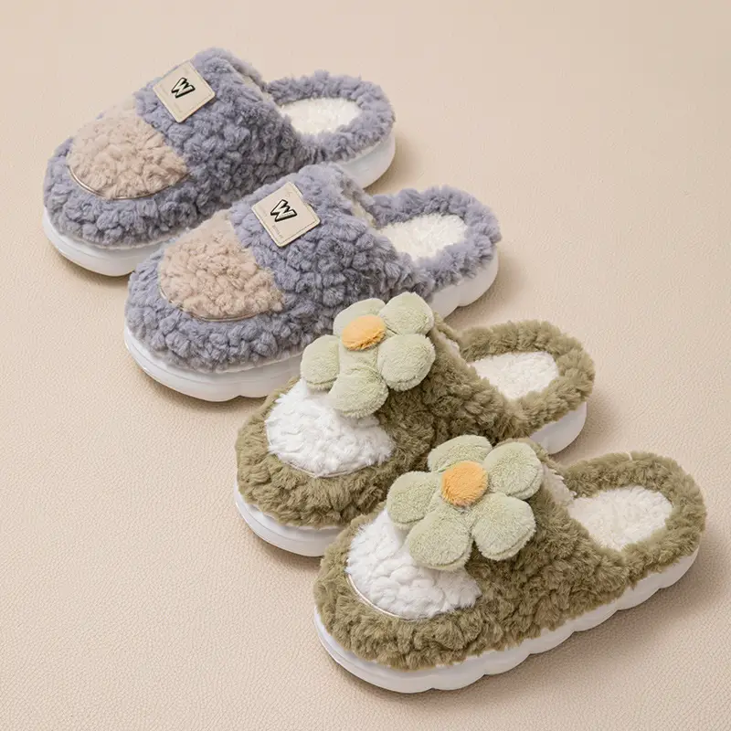 Sunflower Style Plush Cotton Slippers for Women in Autumn and Winter for Home Use Thick-Soled Fleece-Lined Warm Couple Cotton Slippers for Men - Image 18