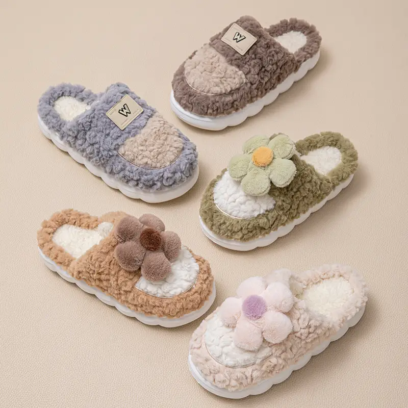 Sunflower Style Plush Cotton Slippers for Women in Autumn and Winter for Home Use Thick-Soled Fleece-Lined Warm Couple Cotton Slippers for Men - Image 19