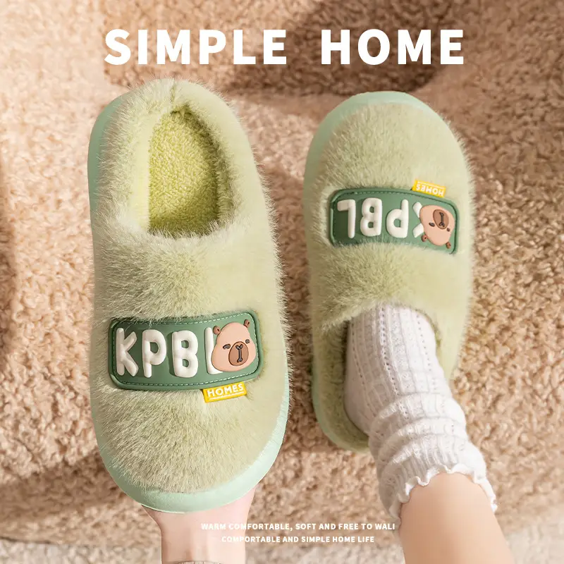 Women Cartoon Plush Cotton Slippers Winter Warm Anti-Slip