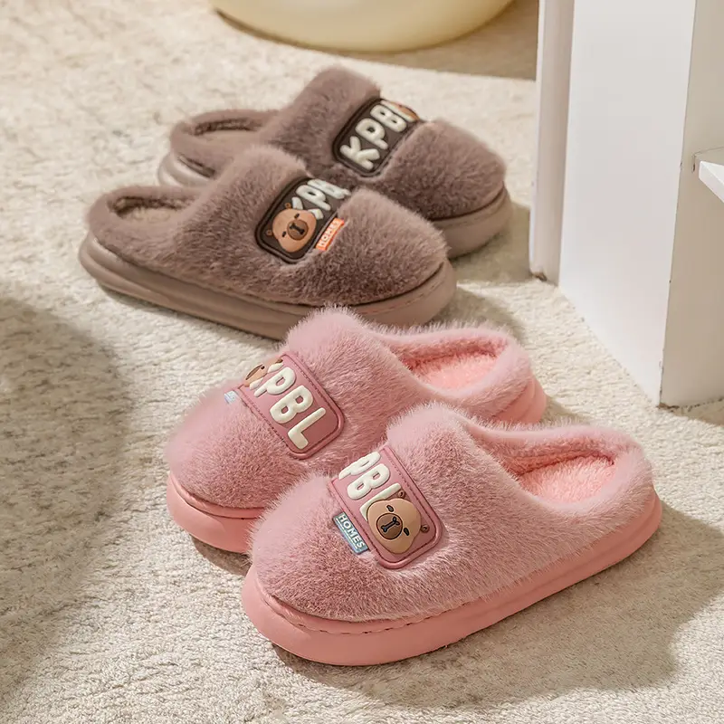 Women Cartoon Plush Cotton Slippers Winter Warm Anti-Slip
