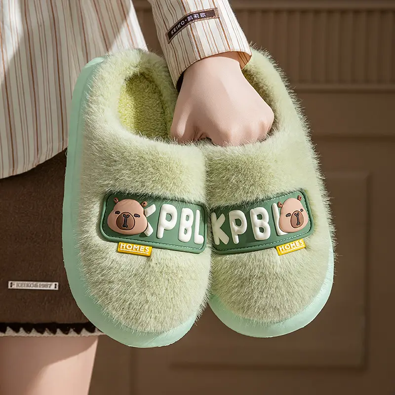 Women Cartoon Plush Cotton Slippers Winter Warm Anti-Slip