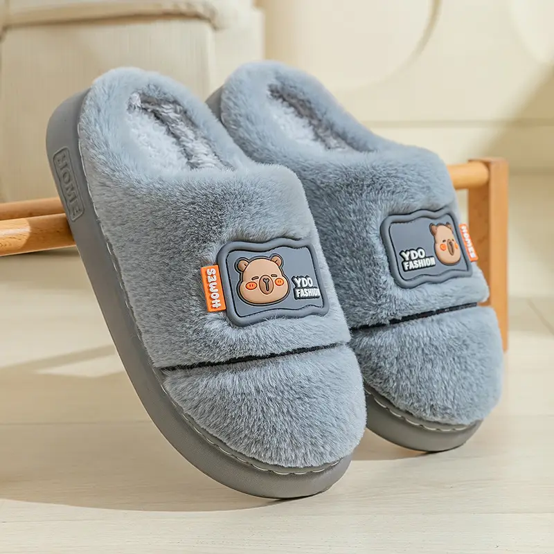Women Cartoon Plush Cotton Slippers Winter Warm Anti-Slip