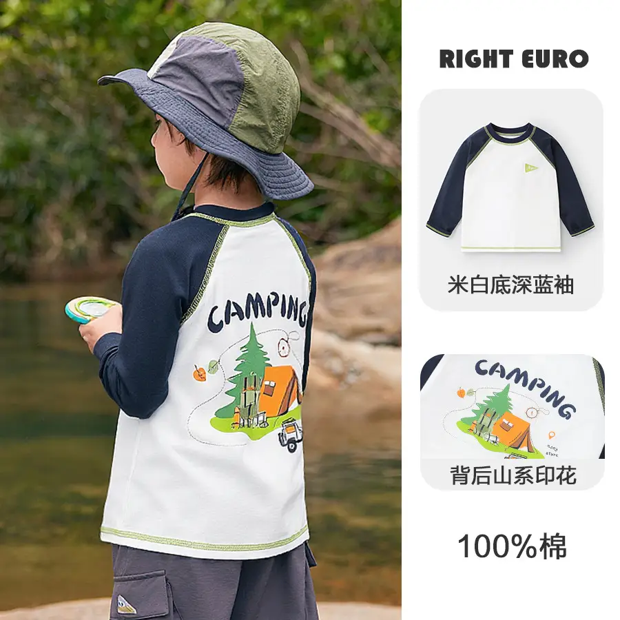 Kids Long Sleeve T-Shirts Green Blue 7A Grade Cotton