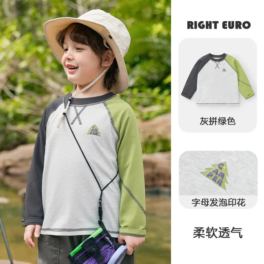 Kids Long Sleeve T-Shirts Green Blue 7A Grade Cotton
