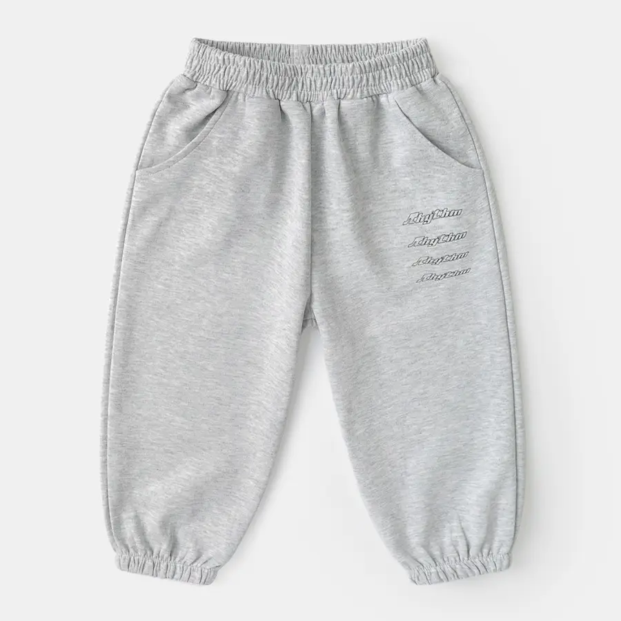 Boys' Grey Cotton Sports Pants with Embroidered Design - Image 9