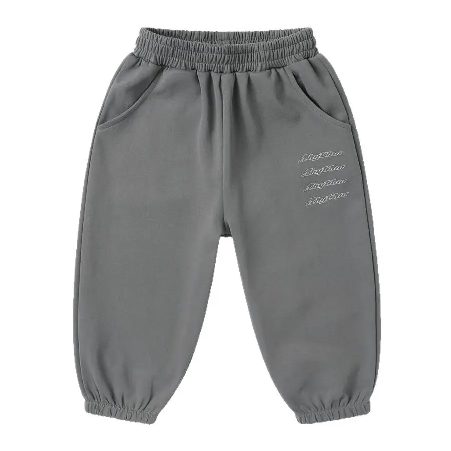 Boys' Grey Cotton Sports Pants with Embroidered Design - Image 10