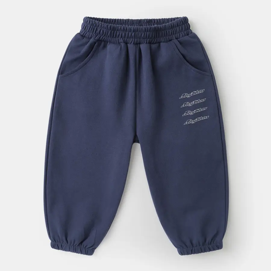 Boys' Grey Cotton Sports Pants with Embroidered Design - Image 3