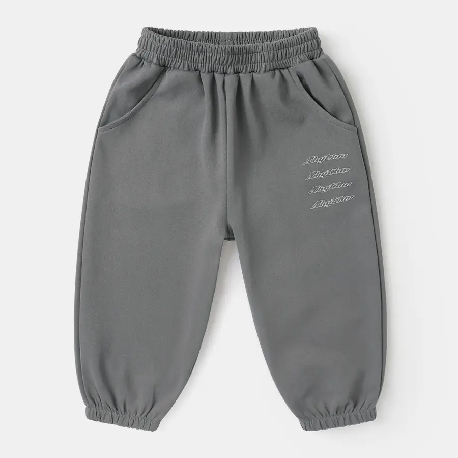 Boys' Grey Cotton Sports Pants with Embroidered Design - Image 5