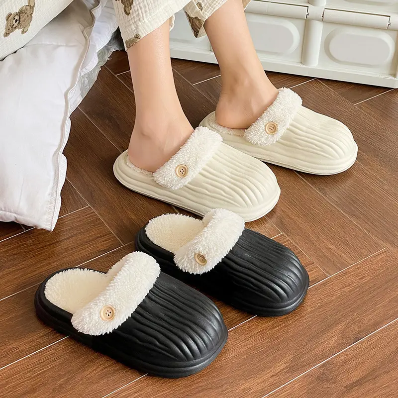 Button Cotton Slippers for Home Wholesale Indoor Use Thickened Warm Couple Same Style Cotton Slippers for Men's Home Use - Image 6