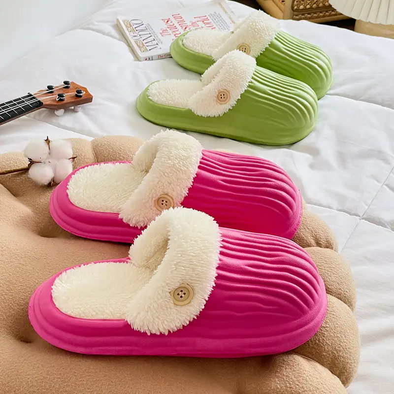 Button Cotton Slippers for Home Wholesale Indoor Use Thickened Warm Couple Same Style Cotton Slippers for Men's Home Use - Image 9