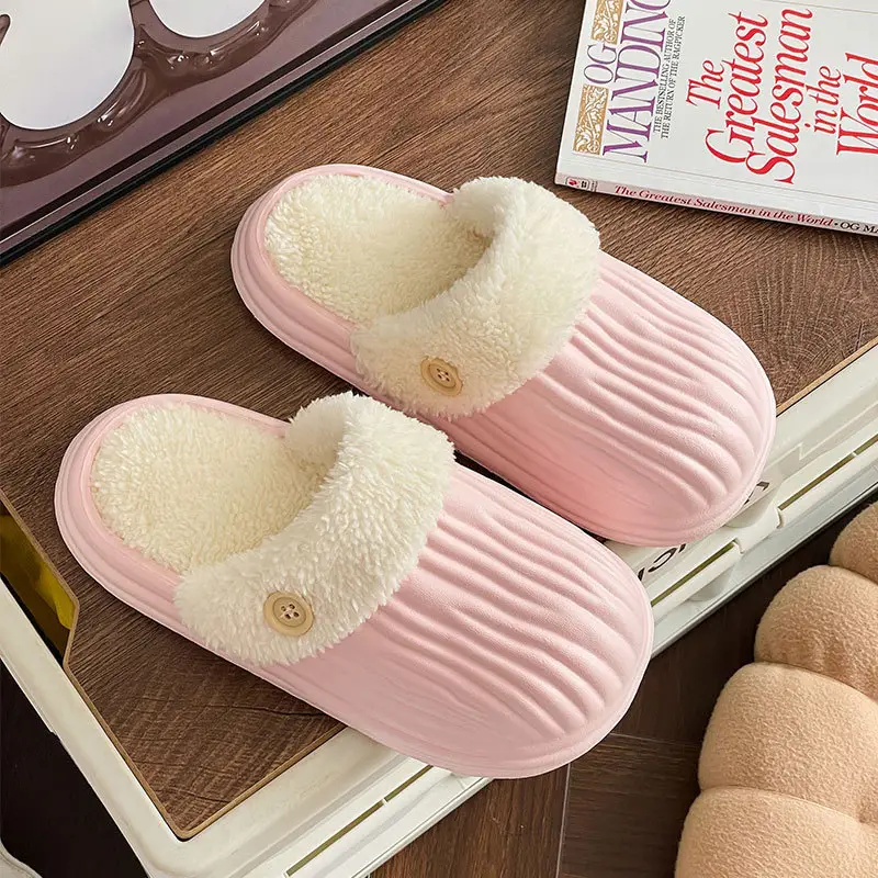 Button Cotton Slippers for Home Wholesale Indoor Use Thickened Warm Couple Same Style Cotton Slippers for Men's Home Use - Image 2