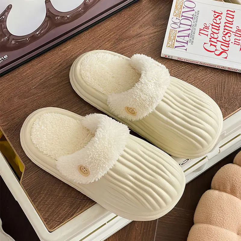 Button Cotton Slippers for Home Wholesale Indoor Use Thickened Warm Couple Same Style Cotton Slippers for Men's Home Use - Image 3