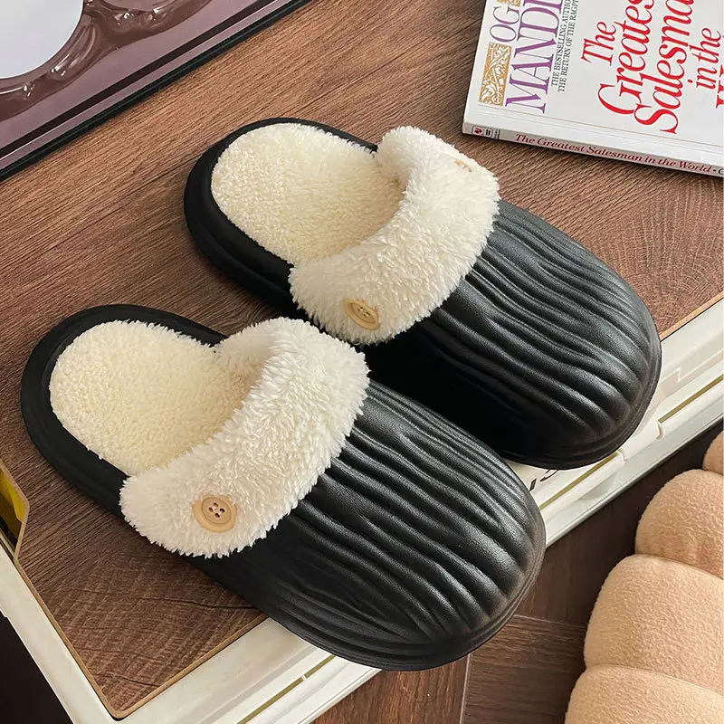 Button Cotton Slippers for Home Wholesale Indoor Use Thickened Warm Couple Same Style Cotton Slippers for Men's Home Use - Image 4