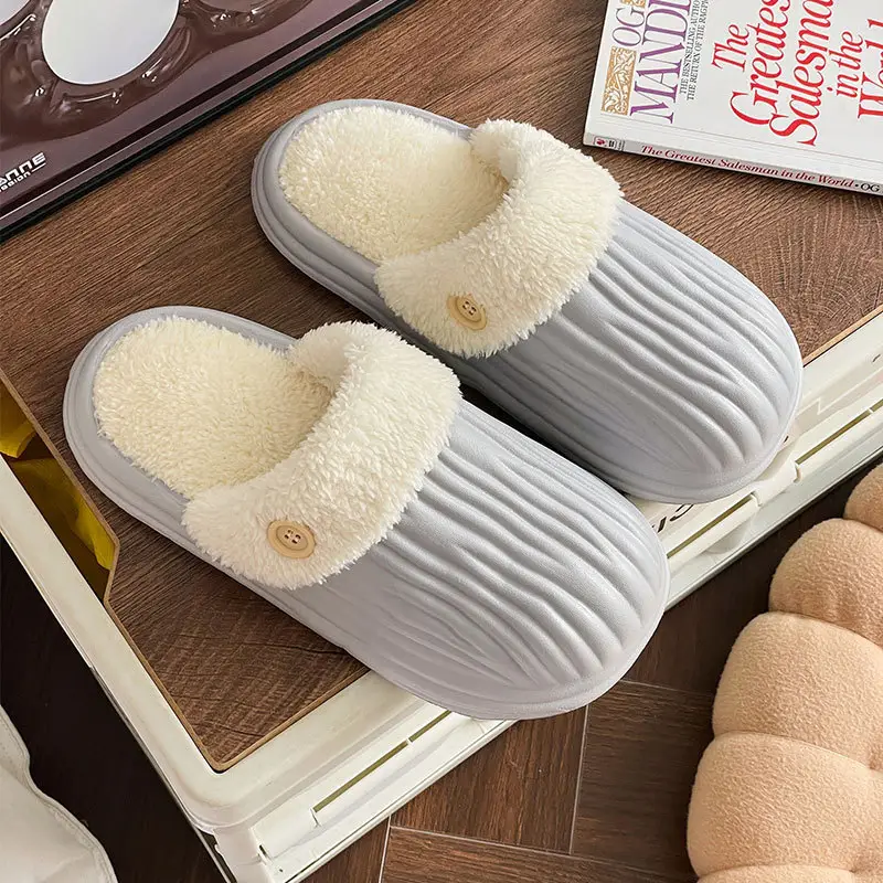 Button Cotton Slippers for Home Wholesale Indoor Use Thickened Warm Couple Same Style Cotton Slippers for Men's Home Use - Image 5