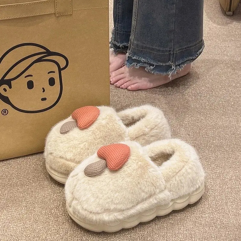 Cute Mushroom Cotton Slippers for Women 2025 New Winter Plush Warm Anti-Slip Thick-Soled Indoor Household Toe-Toe Slippers - Image 8
