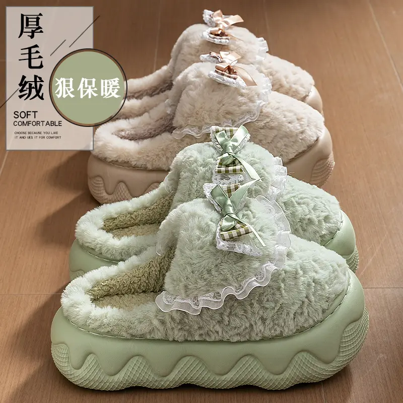 Women's Warm Plush Maternity Slippers with Bow - Image 15