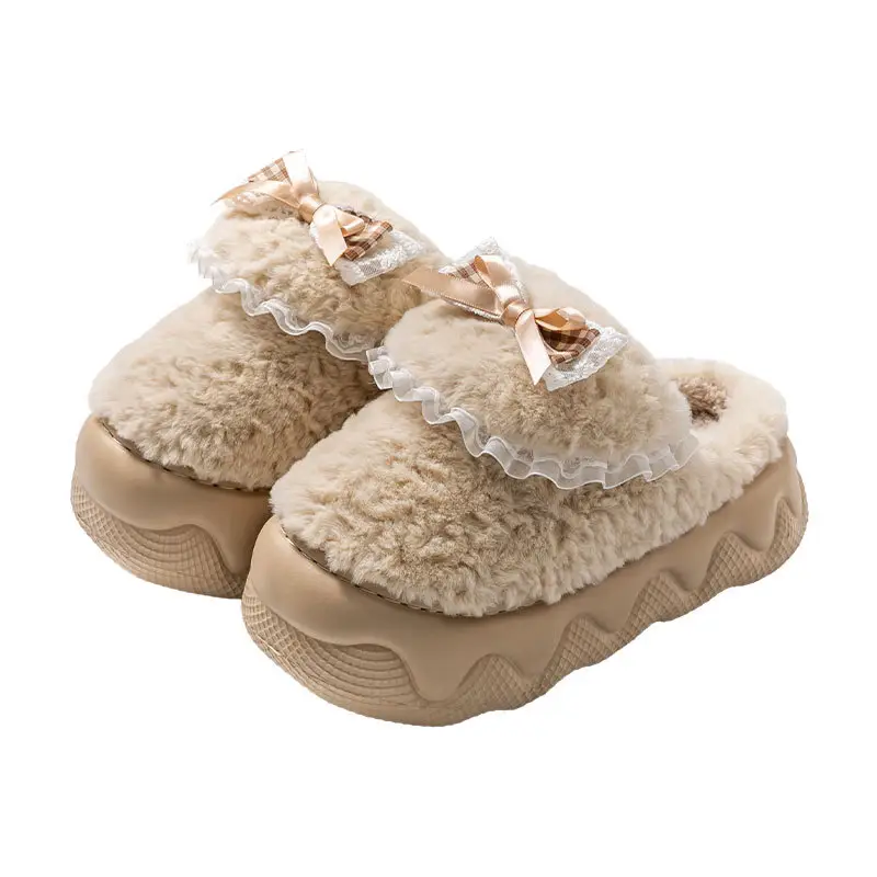 Women's Warm Plush Maternity Slippers with Bow - Image 16
