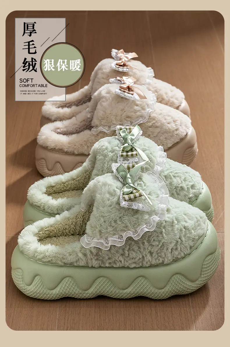 Women's Warm Plush Maternity Slippers with Bow — feature 11