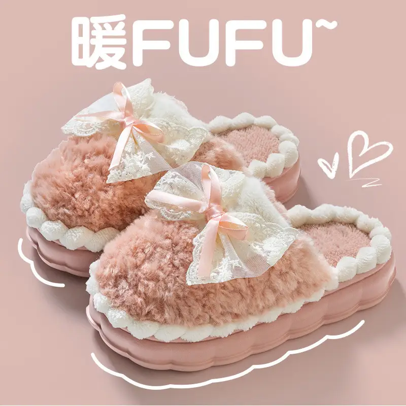 Women's Warm Plush Maternity Slippers with Bow - Image 4