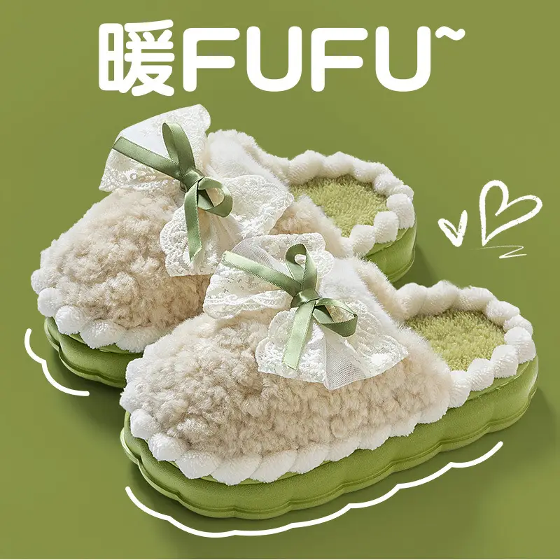Women's Warm Plush Maternity Slippers with Bow - Image 6