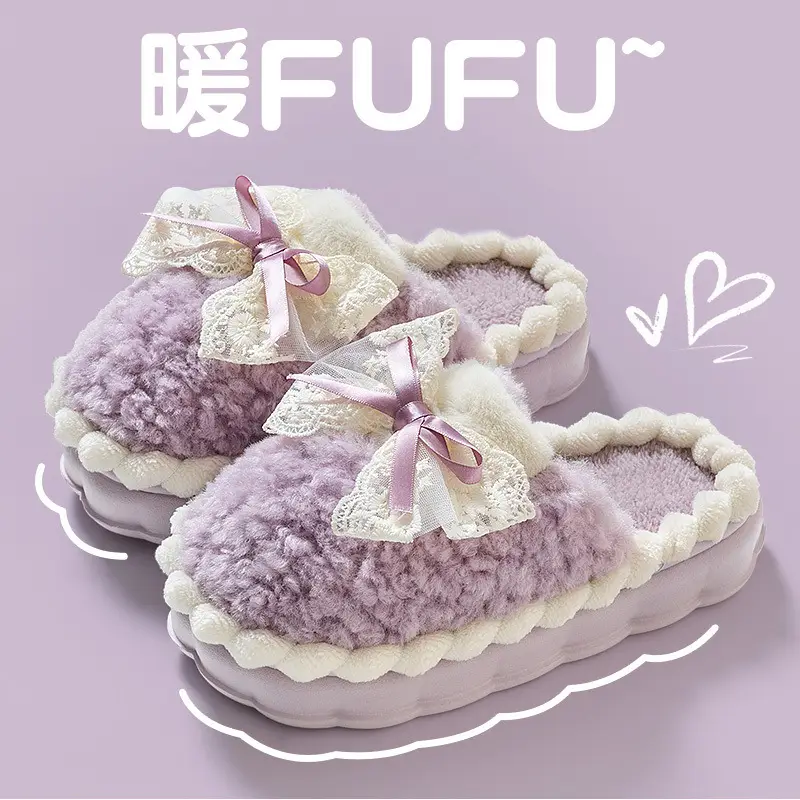 Women's Warm Plush Maternity Slippers with Bow - Image 7
